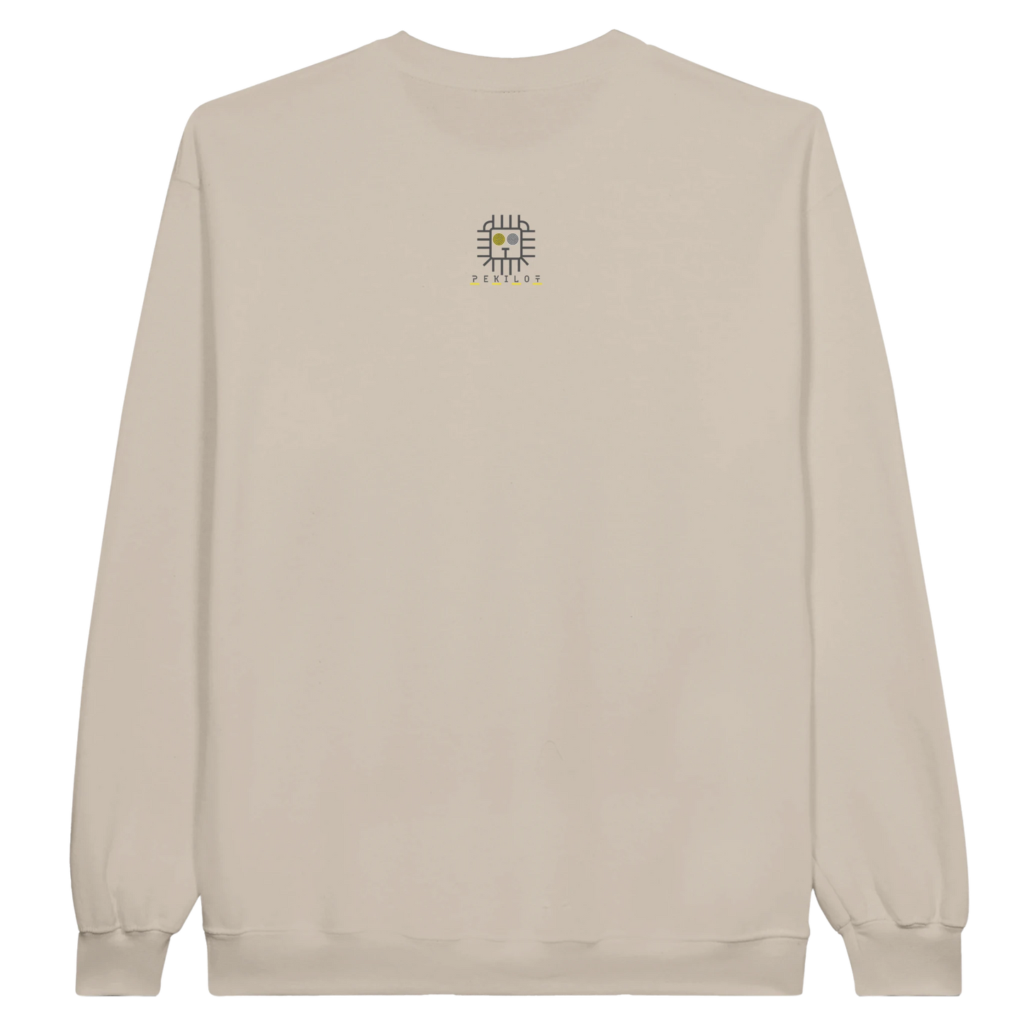 Back view — plain beige sweatshirt, no print.