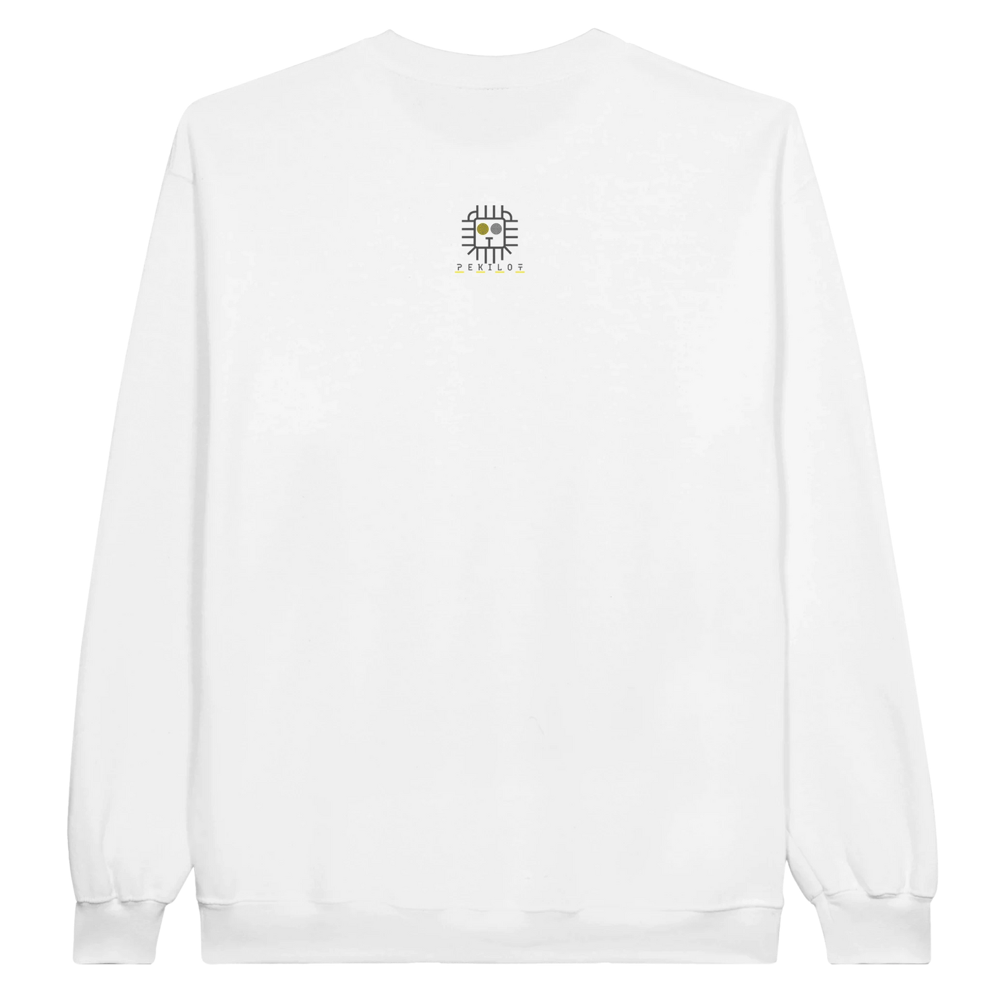 Back view — plain white sweatshirt, no print.