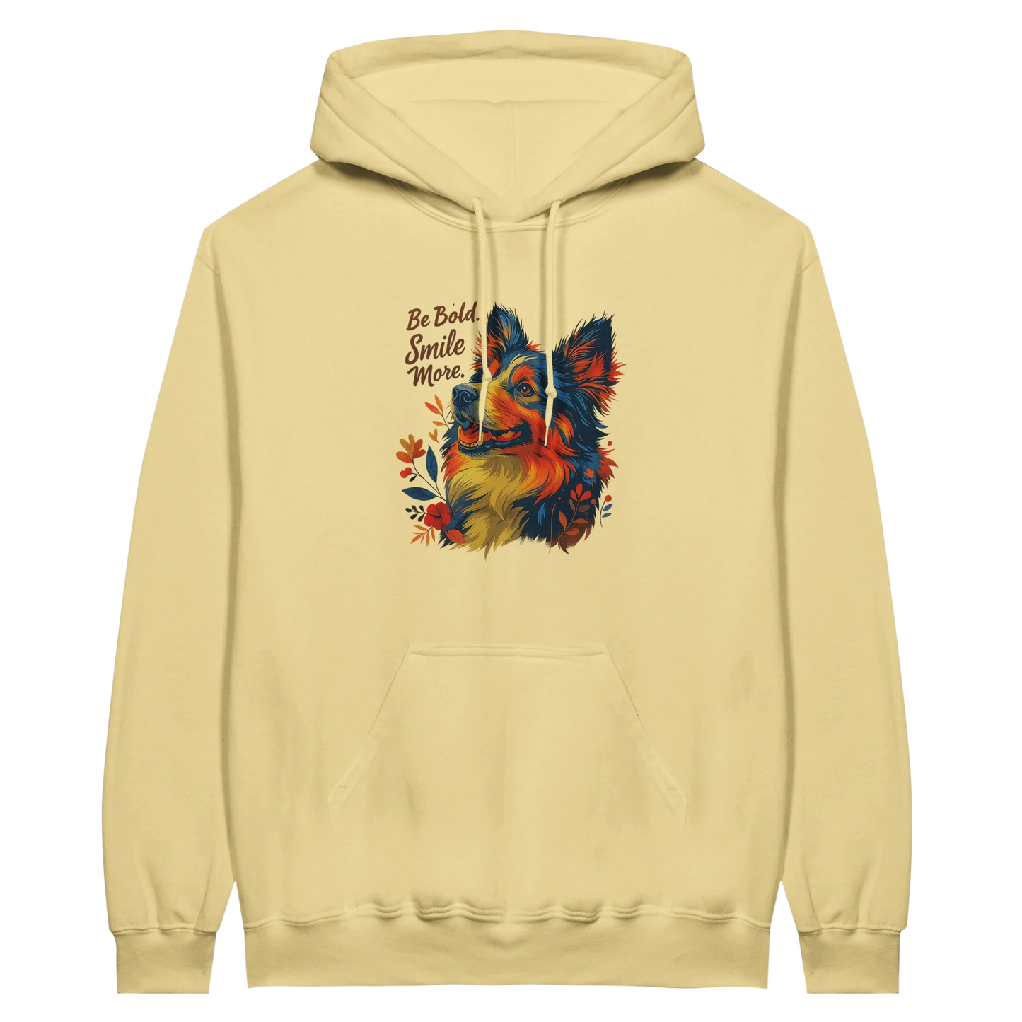 Beige hoodie decorated with the monkey illustration in bright colors, combined with the message “Be Bold, Smile More” for an energetic everyday look.
