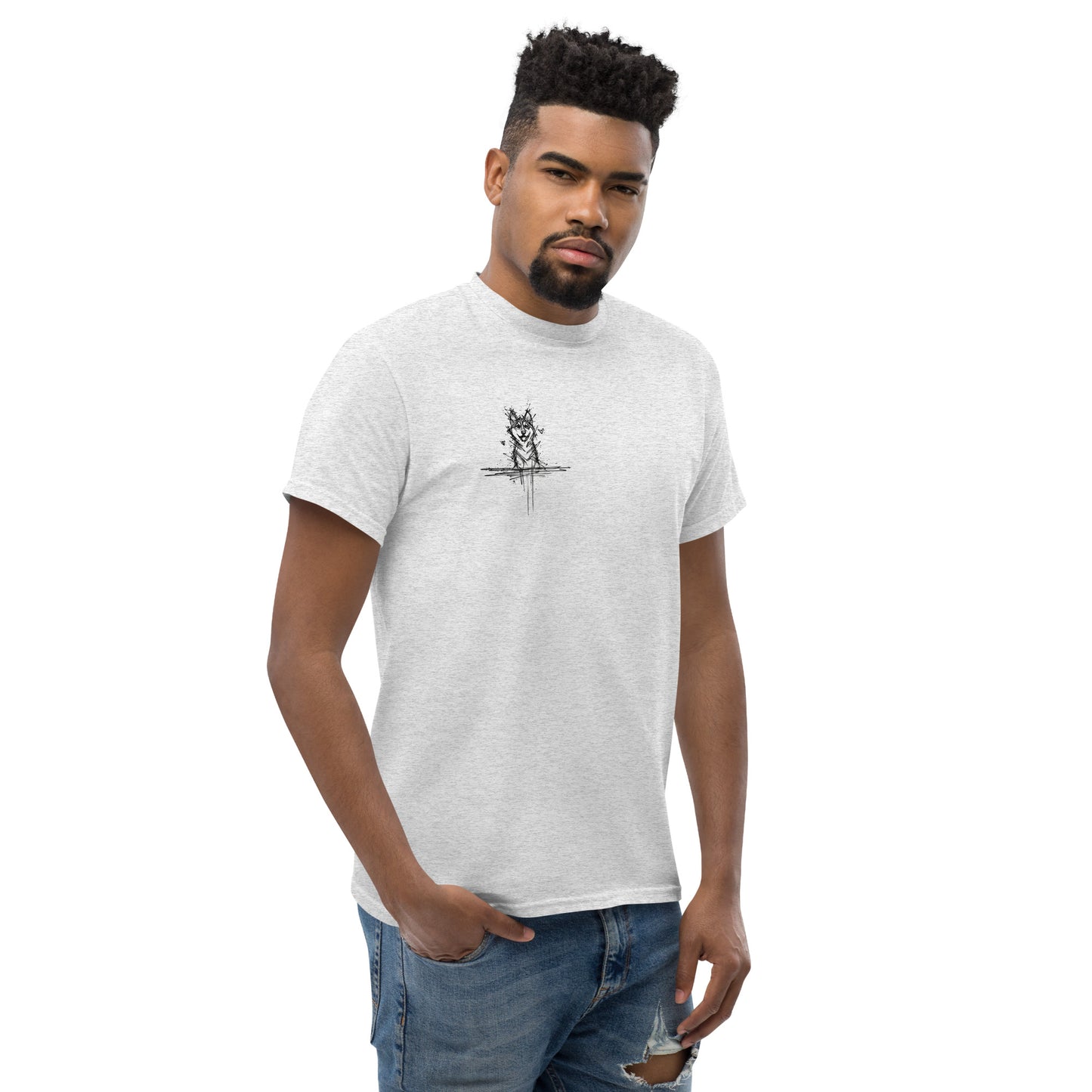 Crisp white tee with a minimalist Husky drawing. A timeless look with a playful twist for Siberian Husky fans.