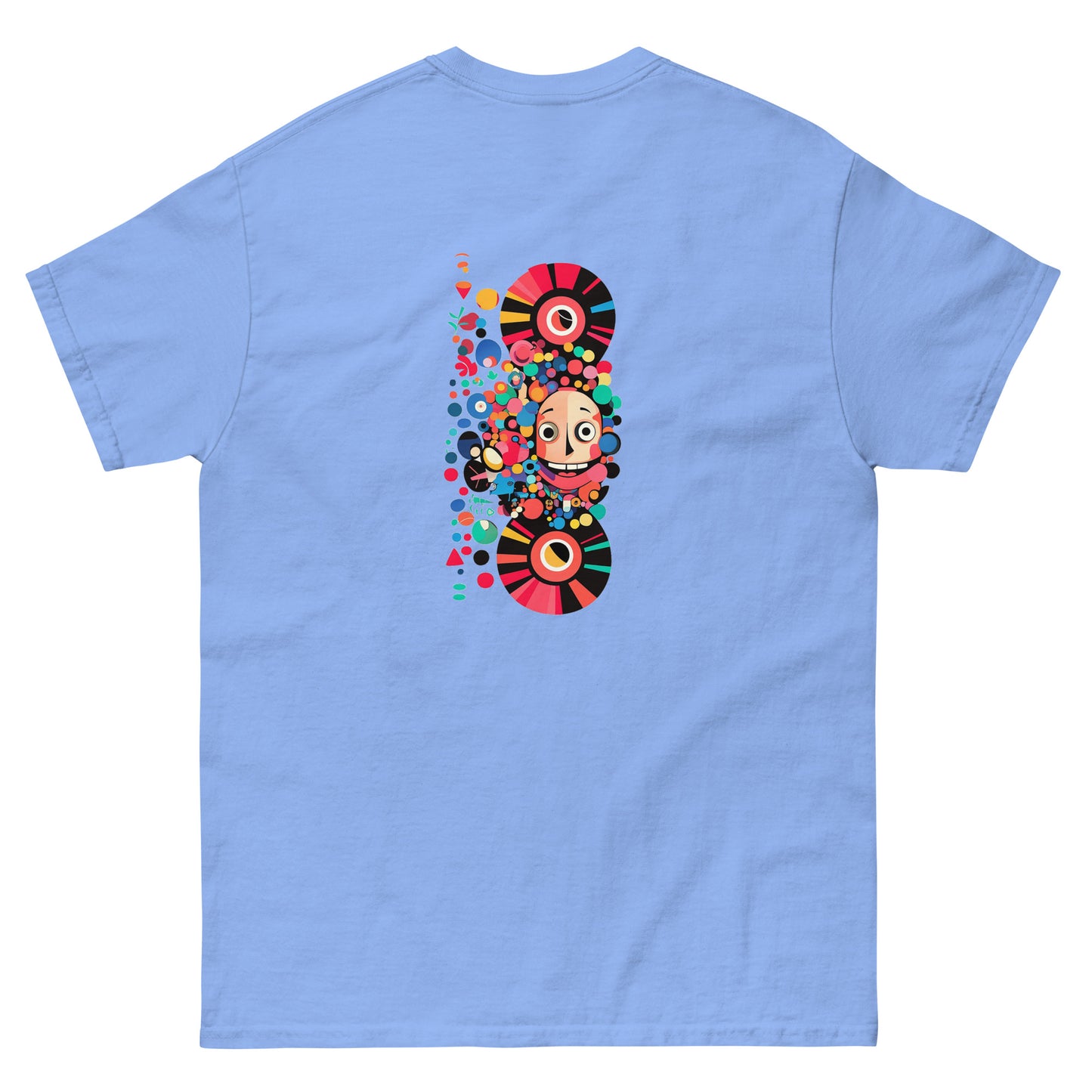 Blue unisex T-shirt — back colorful abstract skull design