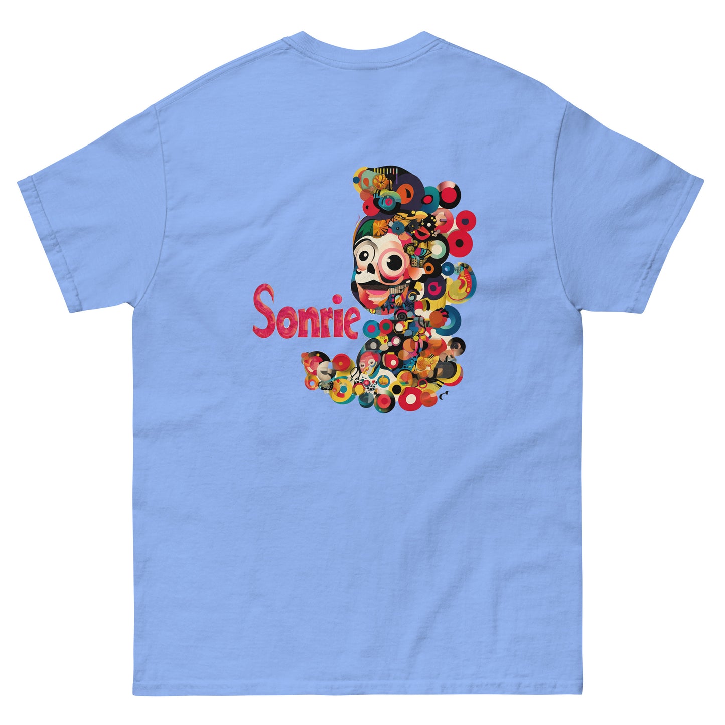 Light blue unisex T-shirt with a colorful abstract side print