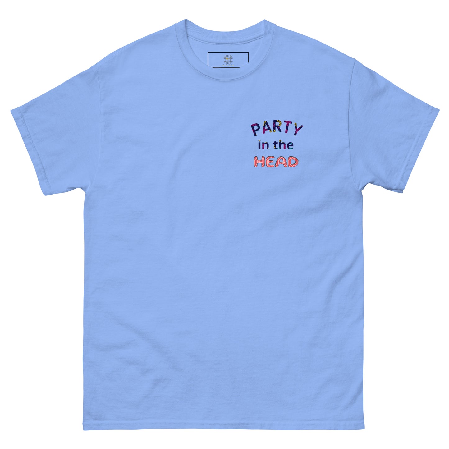 Blue unisex T-shirt — front text: PARTY IN THE HEAD