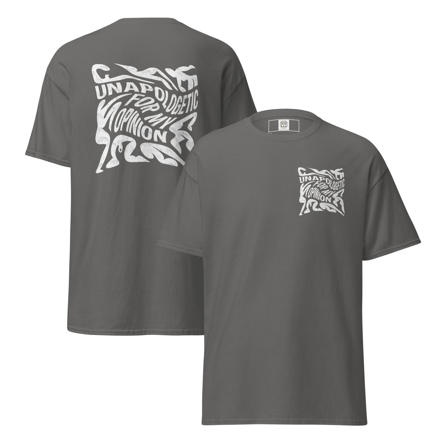 Charcoal grey t-shirt with white feminist statement “Unapologetic Feminist” on the back – Sisterhood Club Collection