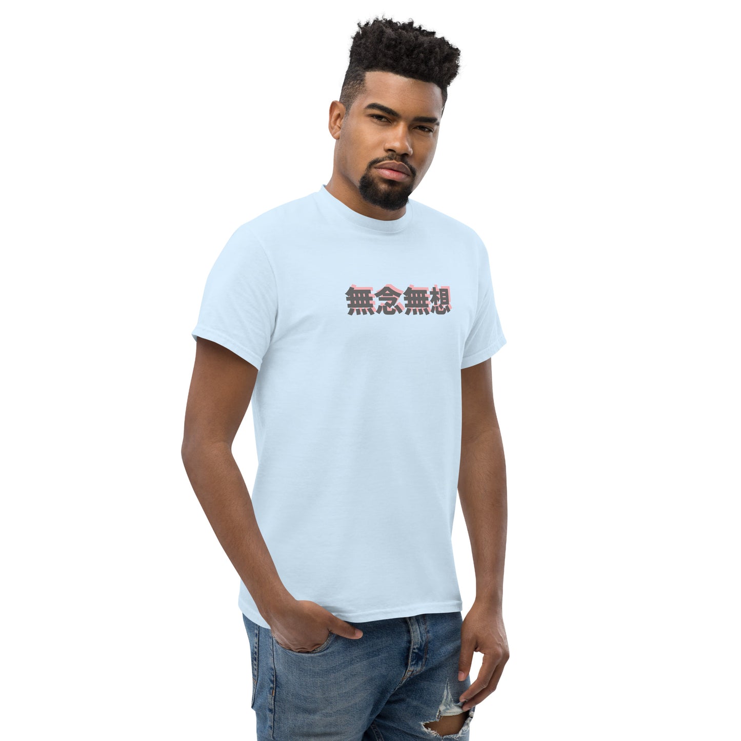Light blue unisex T-shirt – Samurai in the Blooming Lotus, front view.