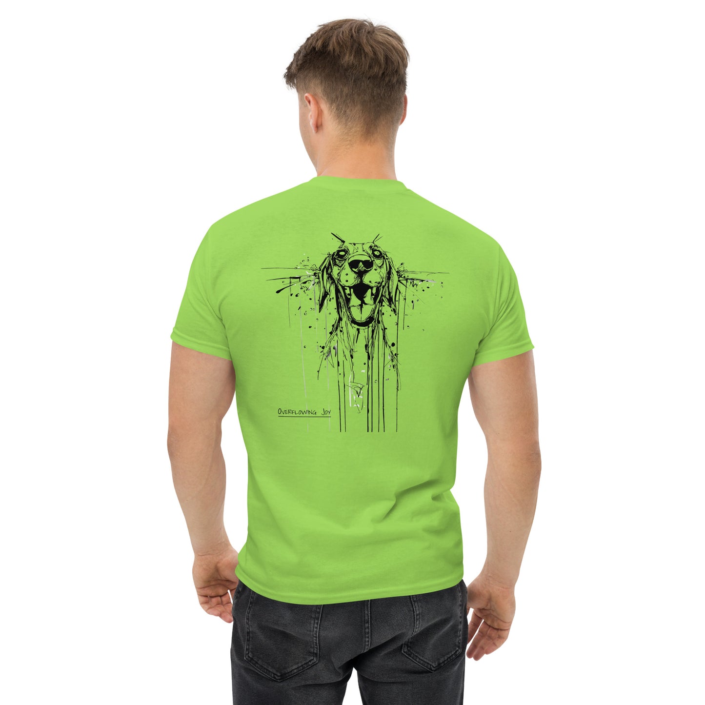 Male model back view, plain white Beagle T-shirt with no print.