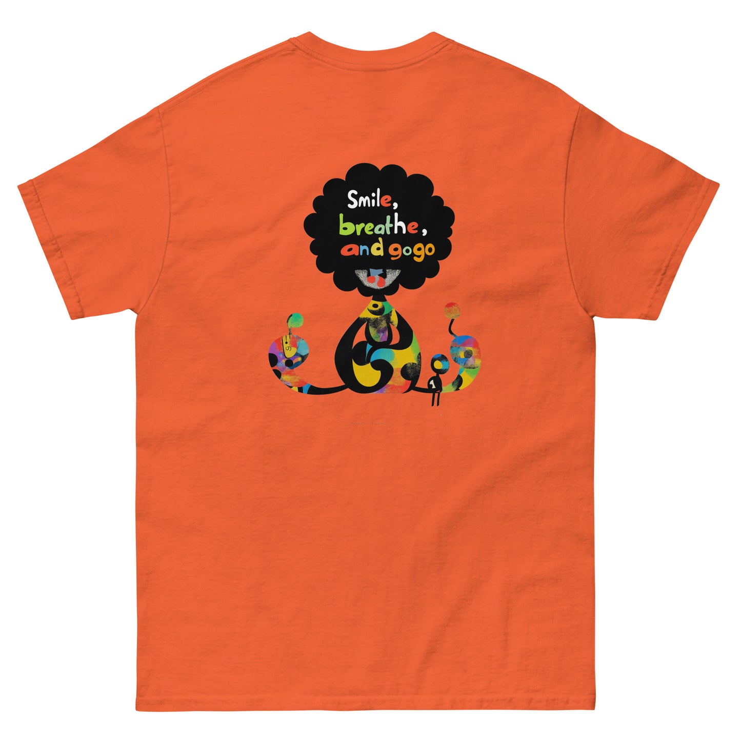 Orange unisex T-shirt — front print: colorful sugar skull graphic with small text LET’S and DAY