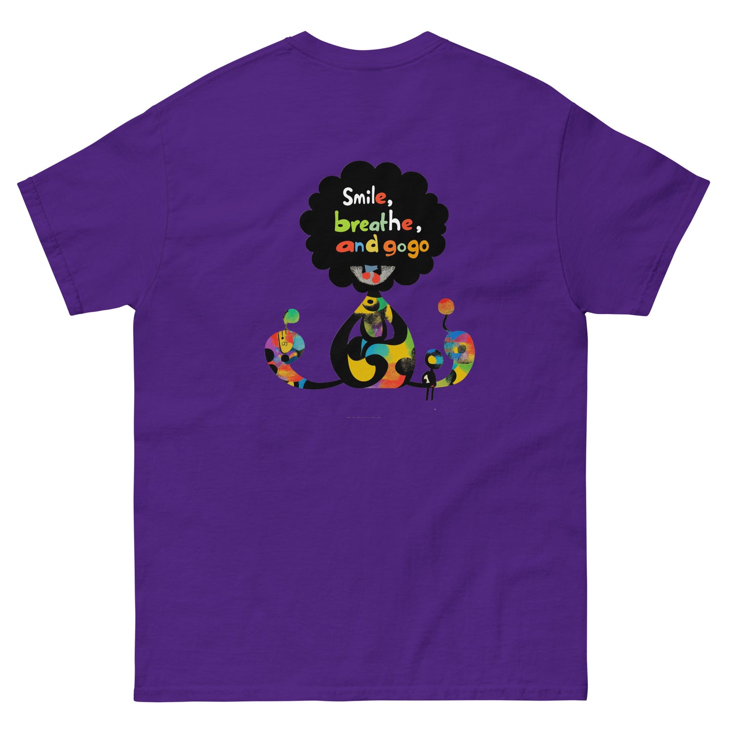 Purple unisex T-shirt with colorful sugar skull front print and “Make Every Day Count” text