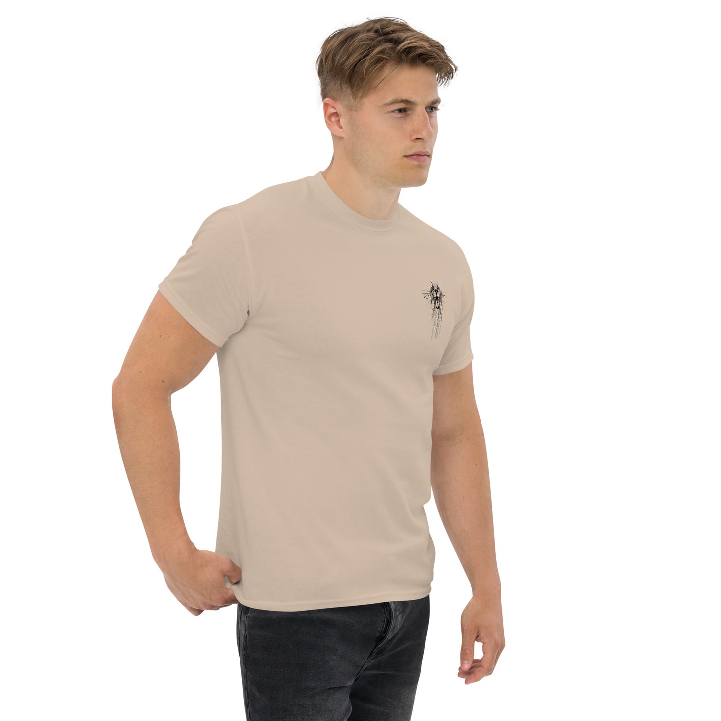Beige T-shirt, front view, Beagle dog graphic with words "Miss You", Pekilot Unleashed Lines.