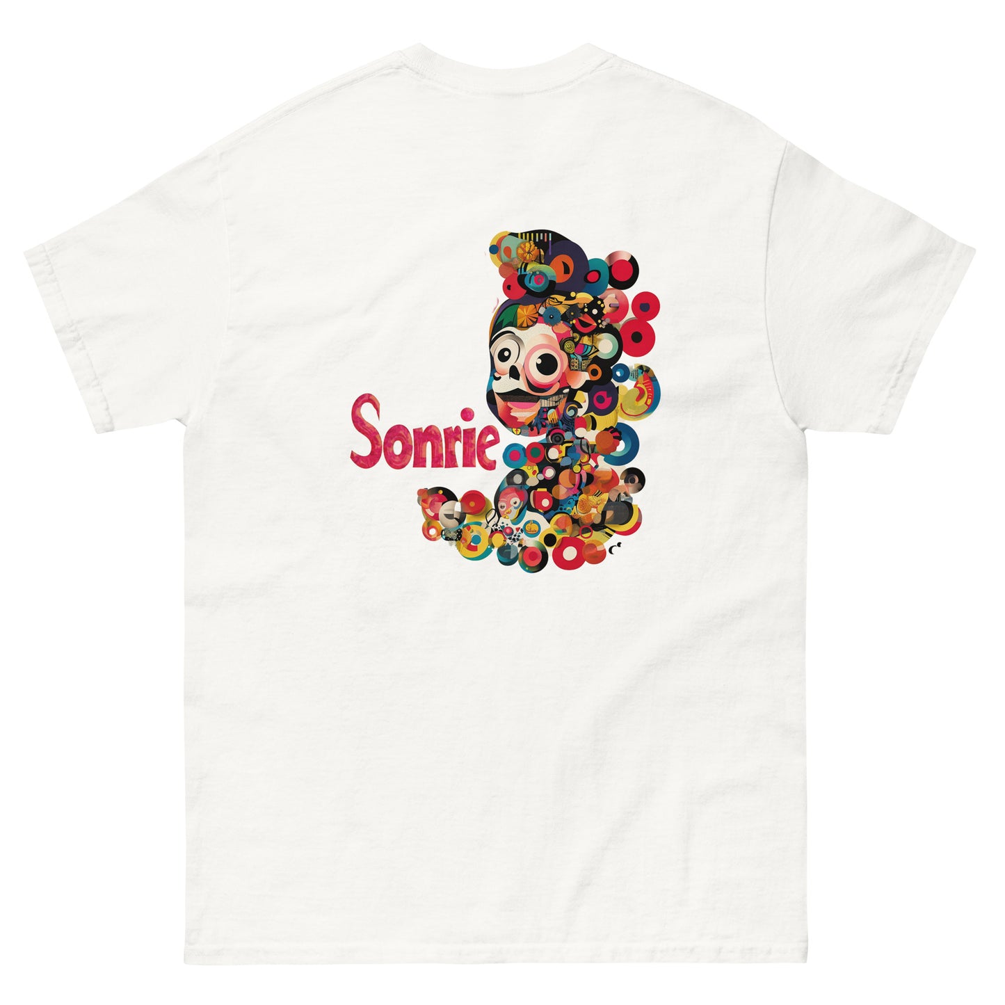 White unisex T-shirt with a large colorful abstract side print