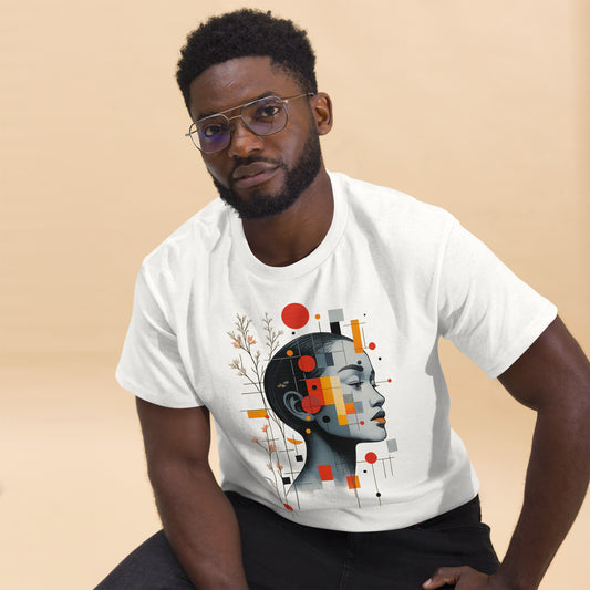 Man wearing abstract art face t-shirt from Mindful Moments Collection