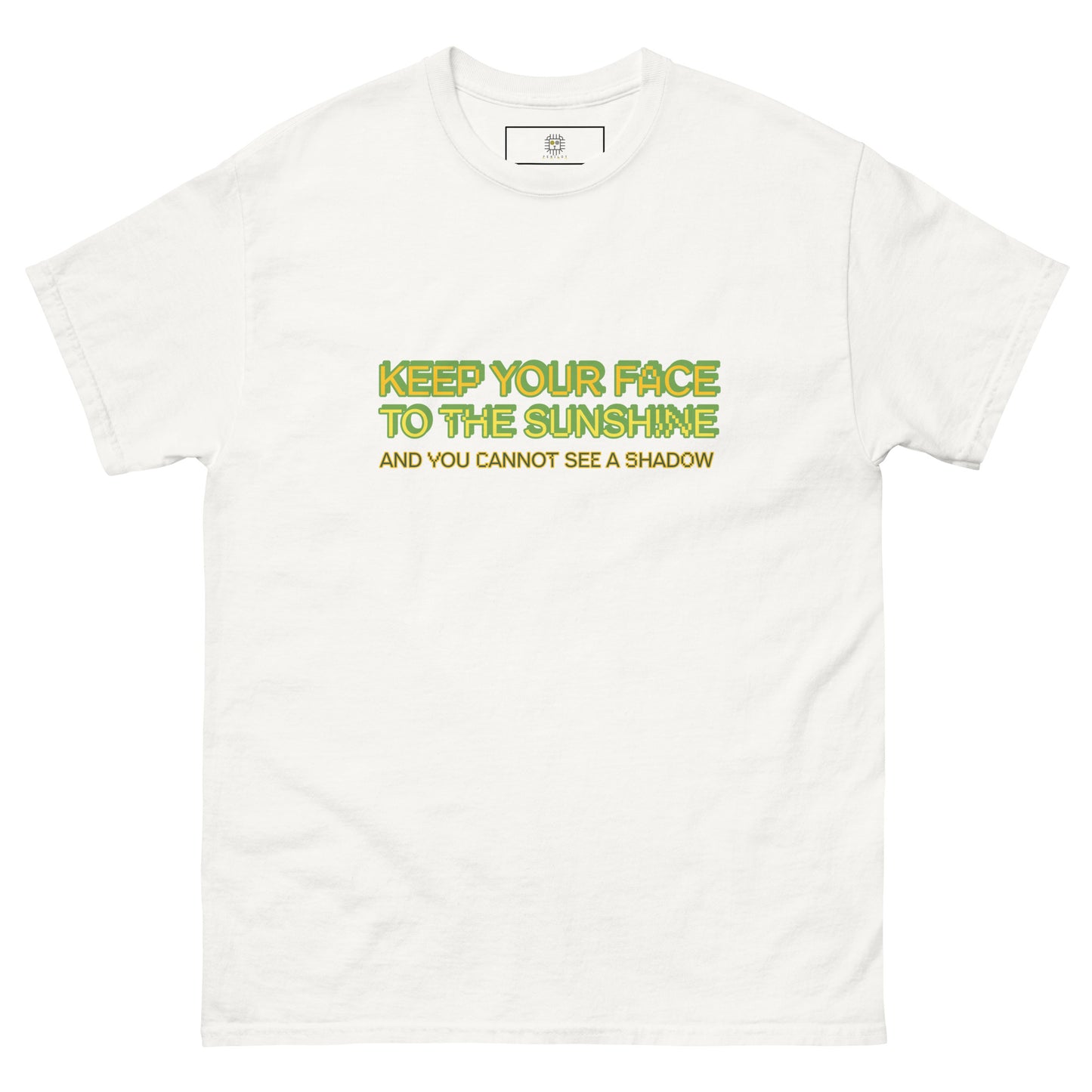 White unisex T-shirt — front text: keep your face