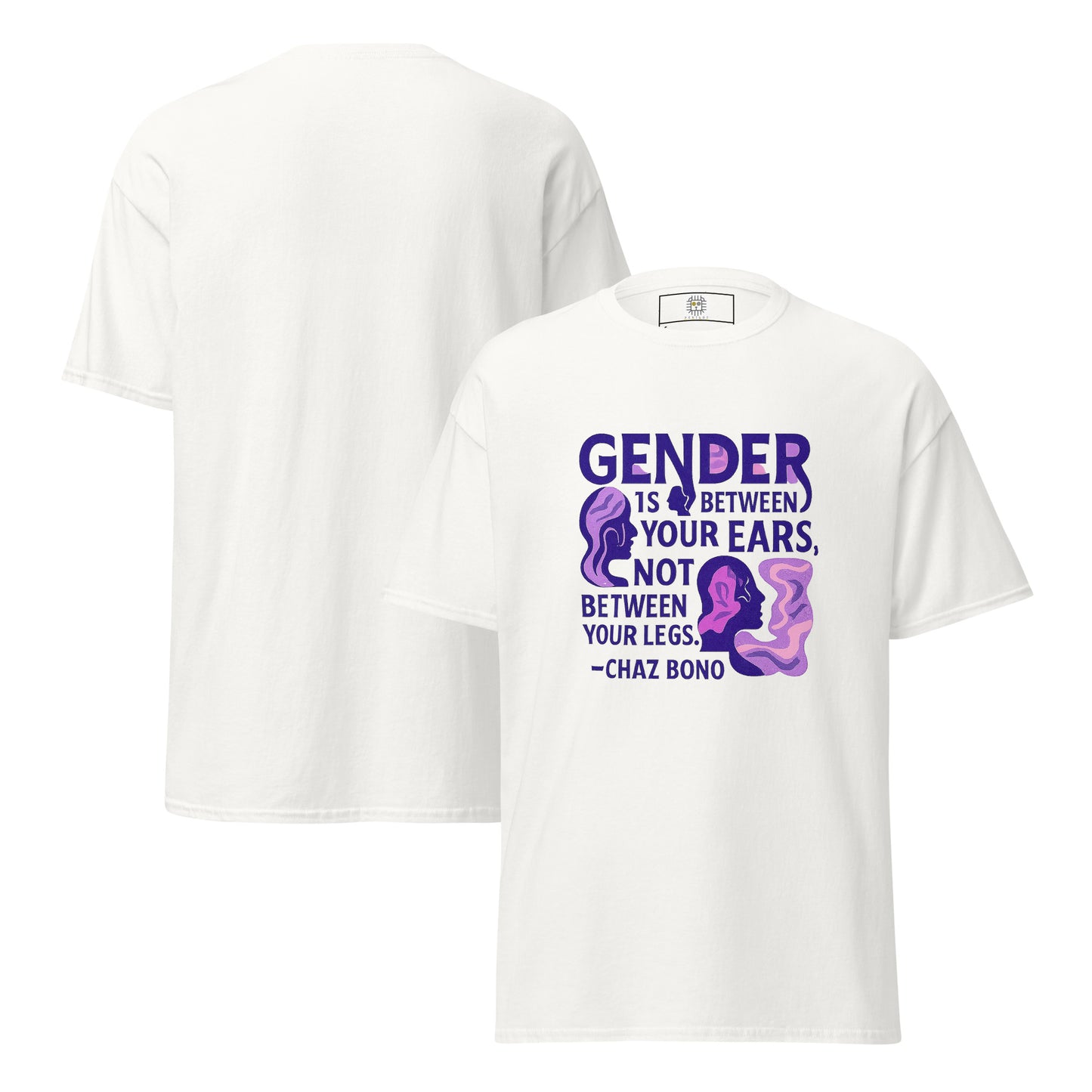 White t-shirt with purple feminist quote “Gender equality is not a threat, it is a victory” – Sisterhood Club Collection