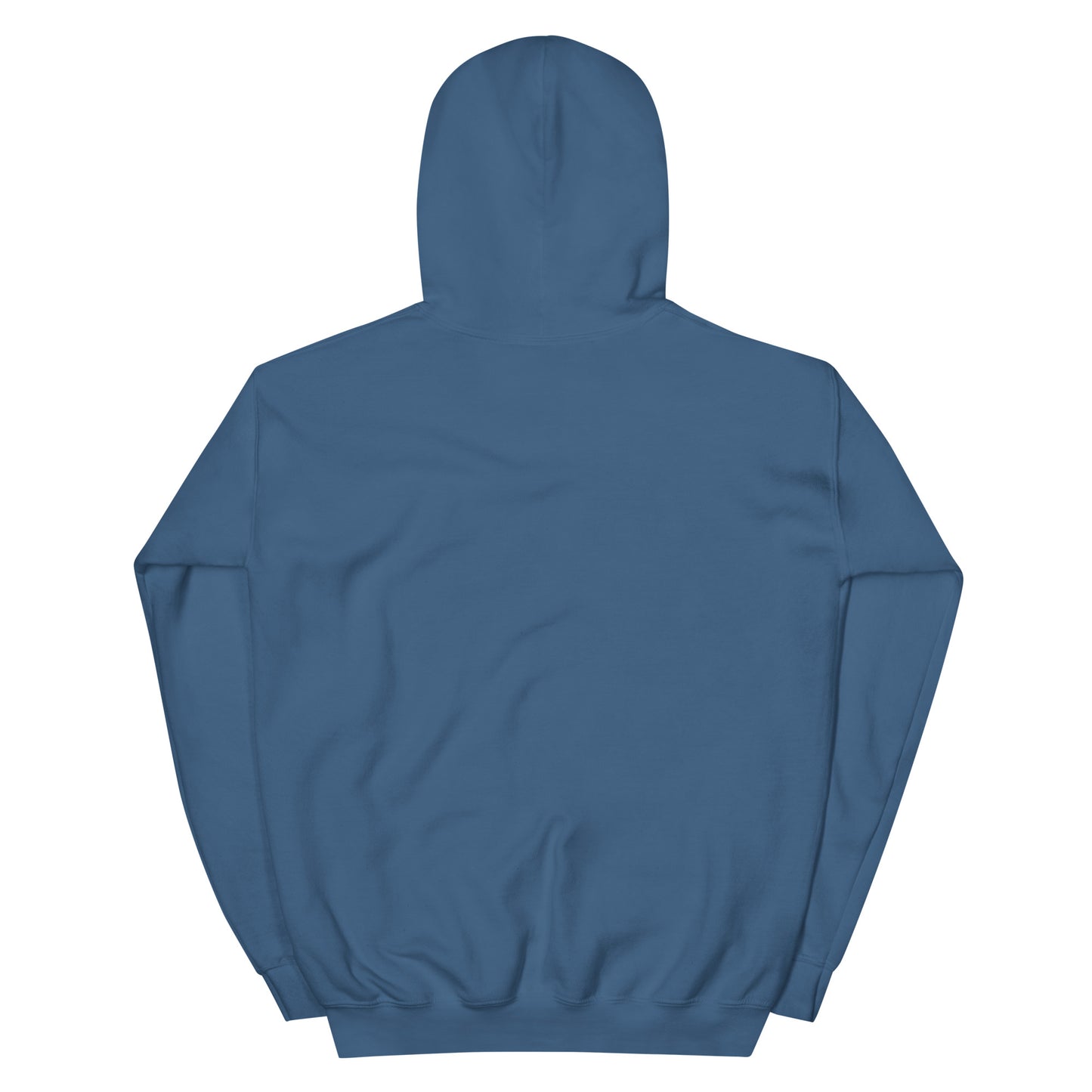 Back view of plain blue Hustle hoodie without print
