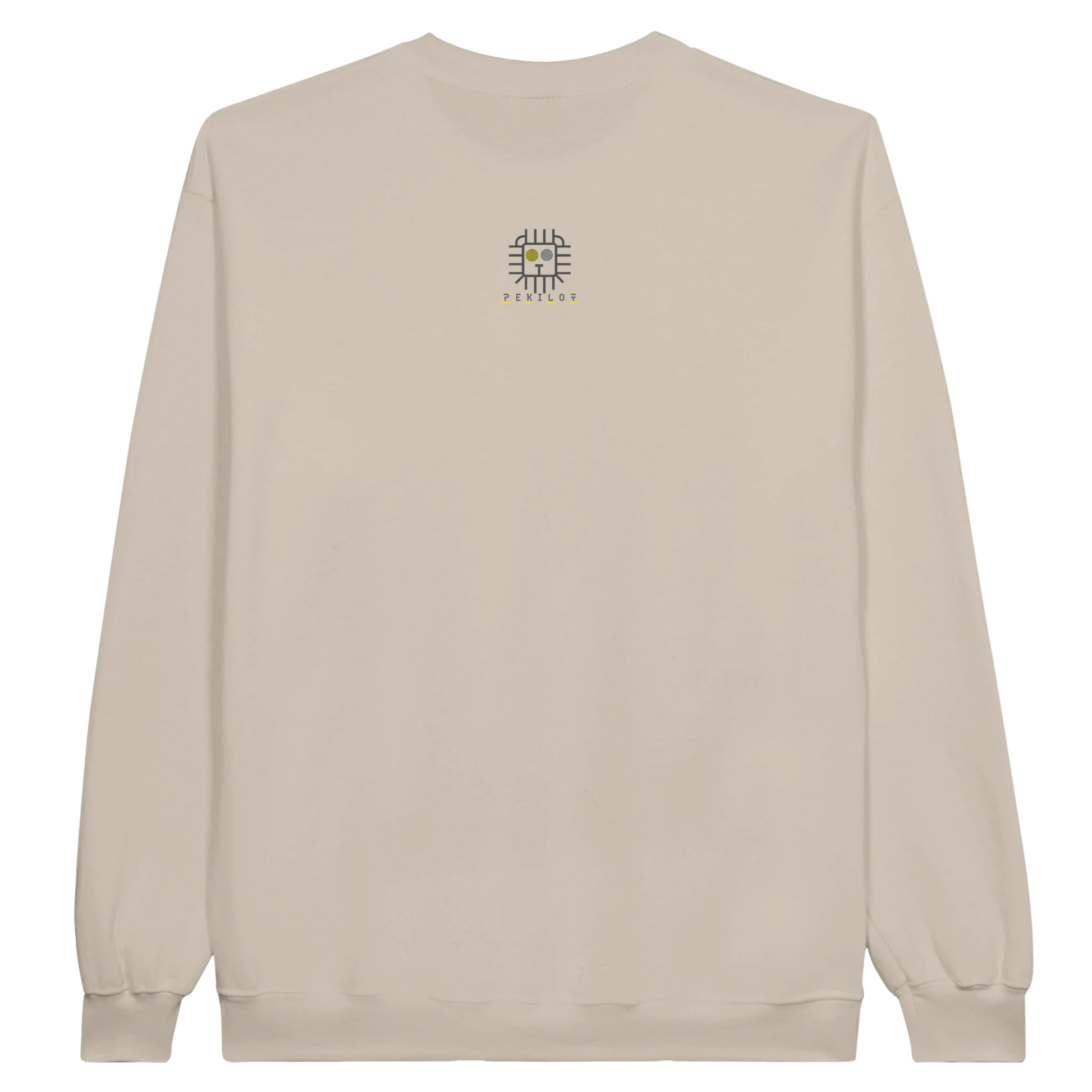 Back view — plain beige sweatshirt, no print.