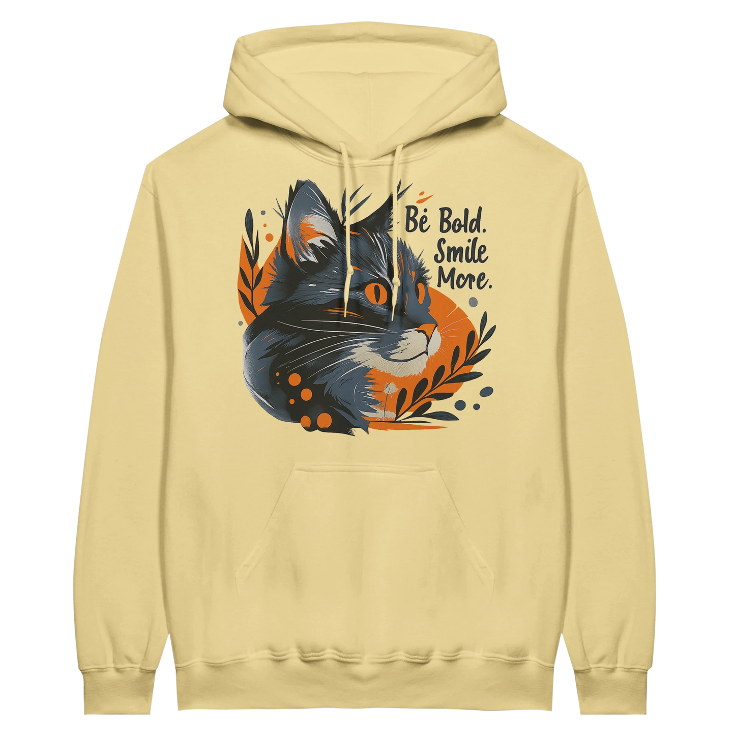 Beige hoodie featuring motivational cat graphic with fall-inspired colors.