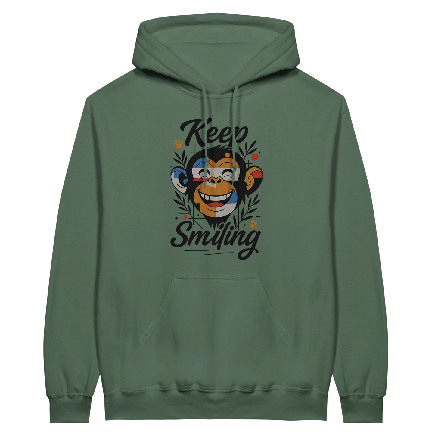 Green hoodie featuring bold monkey artwork with motivational vibe.