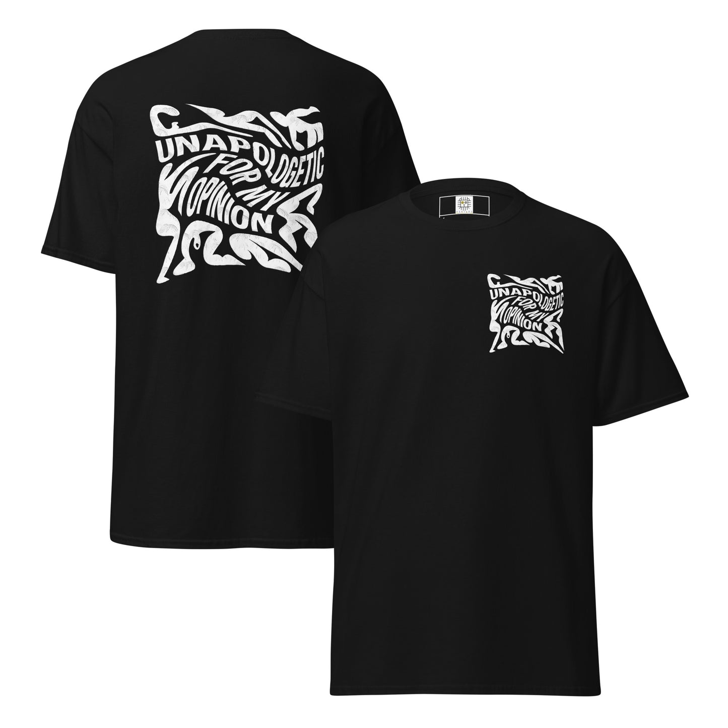 Black t-shirt with bold white graphic text “Unapologetic Feminist” on the back – Sisterhood Club Collection