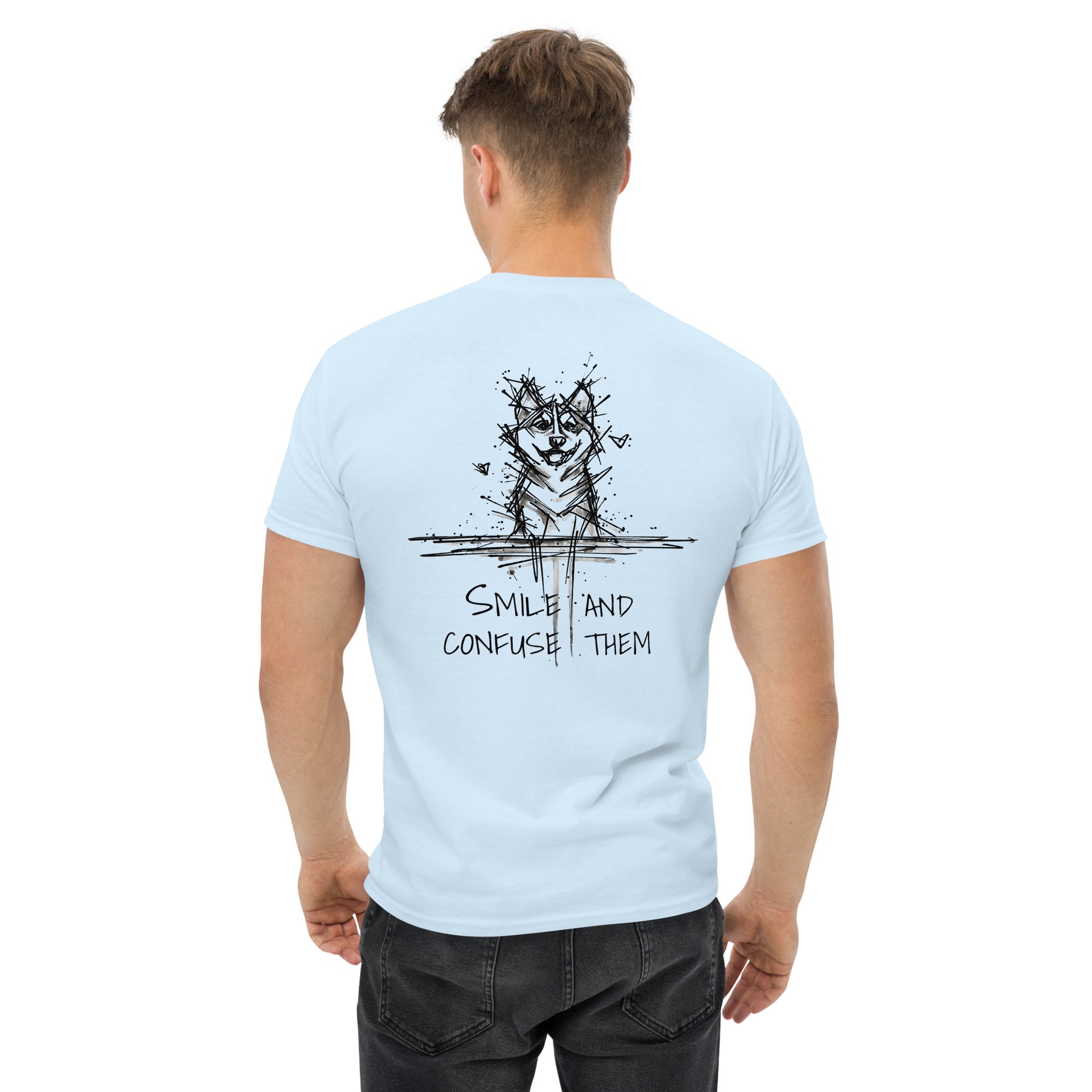 Unique back-printed Husky line art in soft blue color. Bold, artistic, and made for those who love to stand out.
