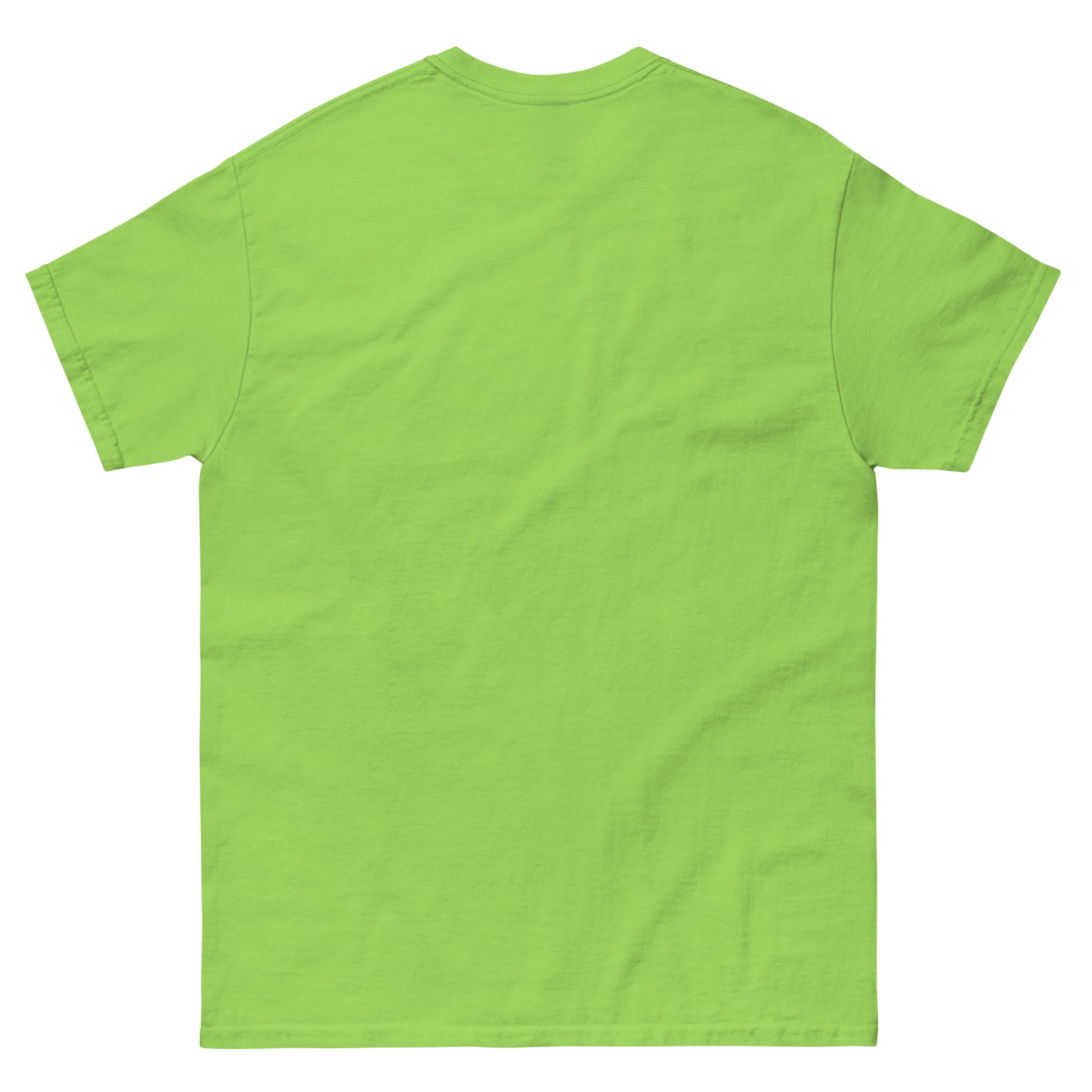 Neon green BOOMIN t-shirt, plain back view.