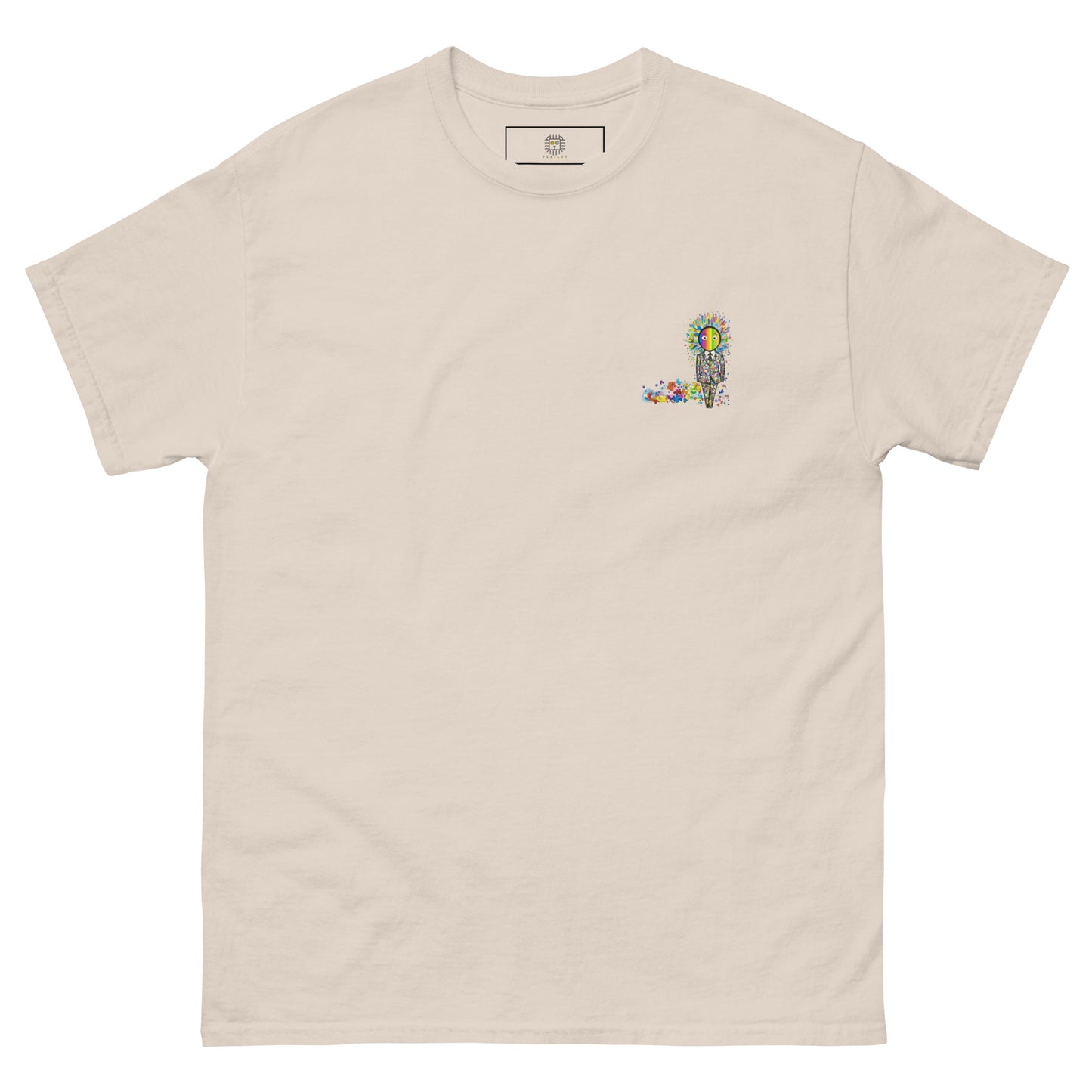 White unisex T-shirt — front left chest small skull graphic
