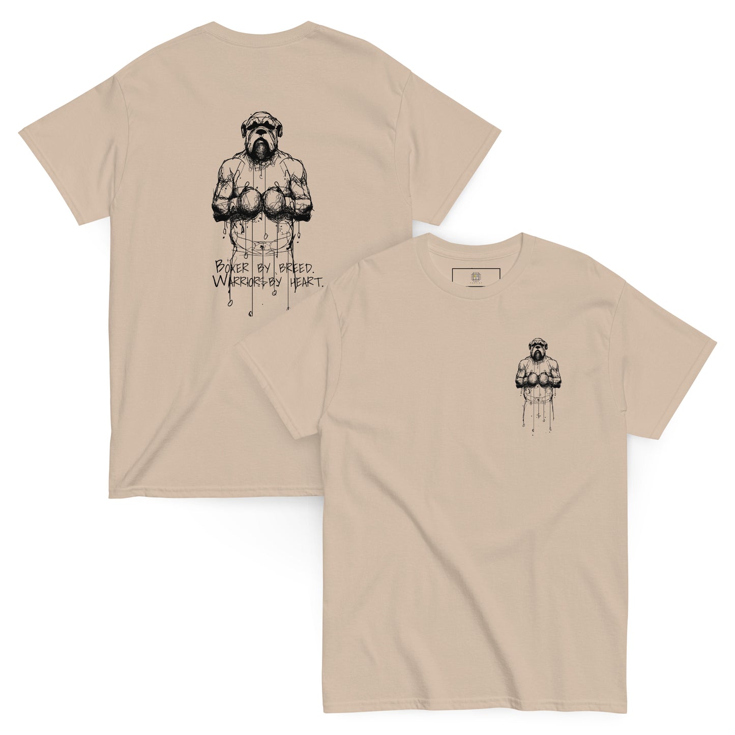 Beige unisex tee with hand-drawn Boxer artwork. A minimalist design perfect for fans of loyal working dogs