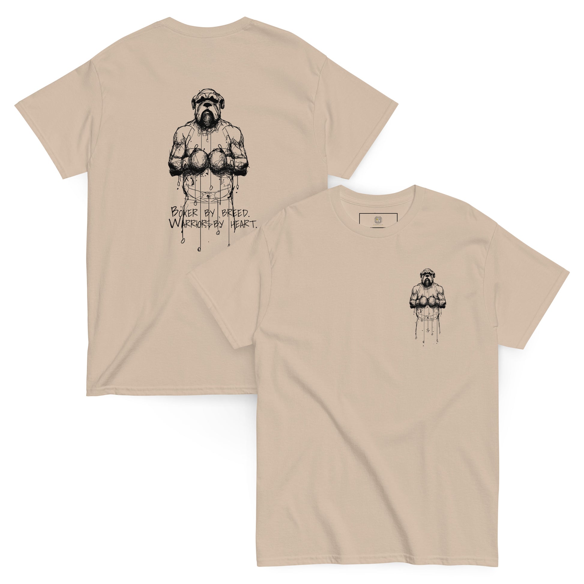 Beige unisex tee with hand-drawn Boxer artwork. A minimalist design perfect for fans of loyal working dogs