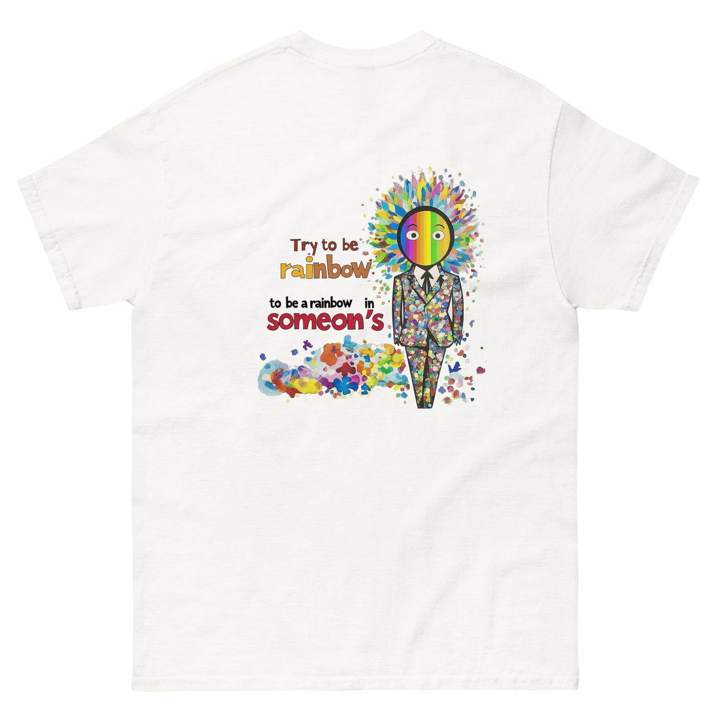 Male model wearing white T-shirt — front left chest small skull graphic
