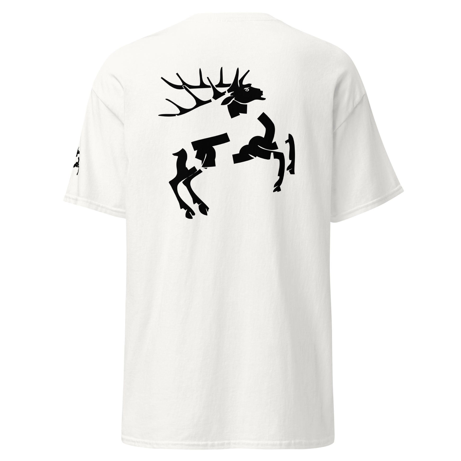 White t-shirt with an abstract black animal graphic from the Fragments series. The fragmented design creates a bold, minimalist visual contrast.