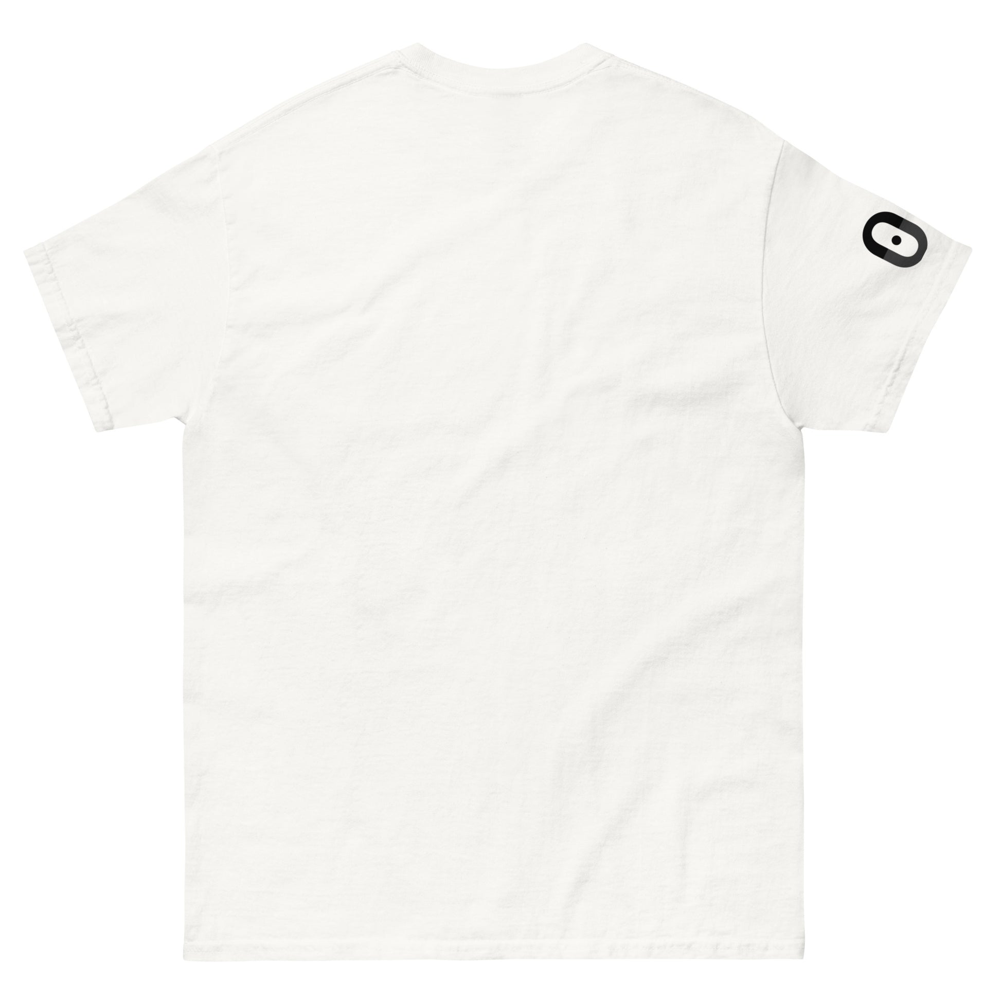 Back view of the white t-shirt with no graphics. The empty back reinforces the front-focused composition and the quiet nature of the design.