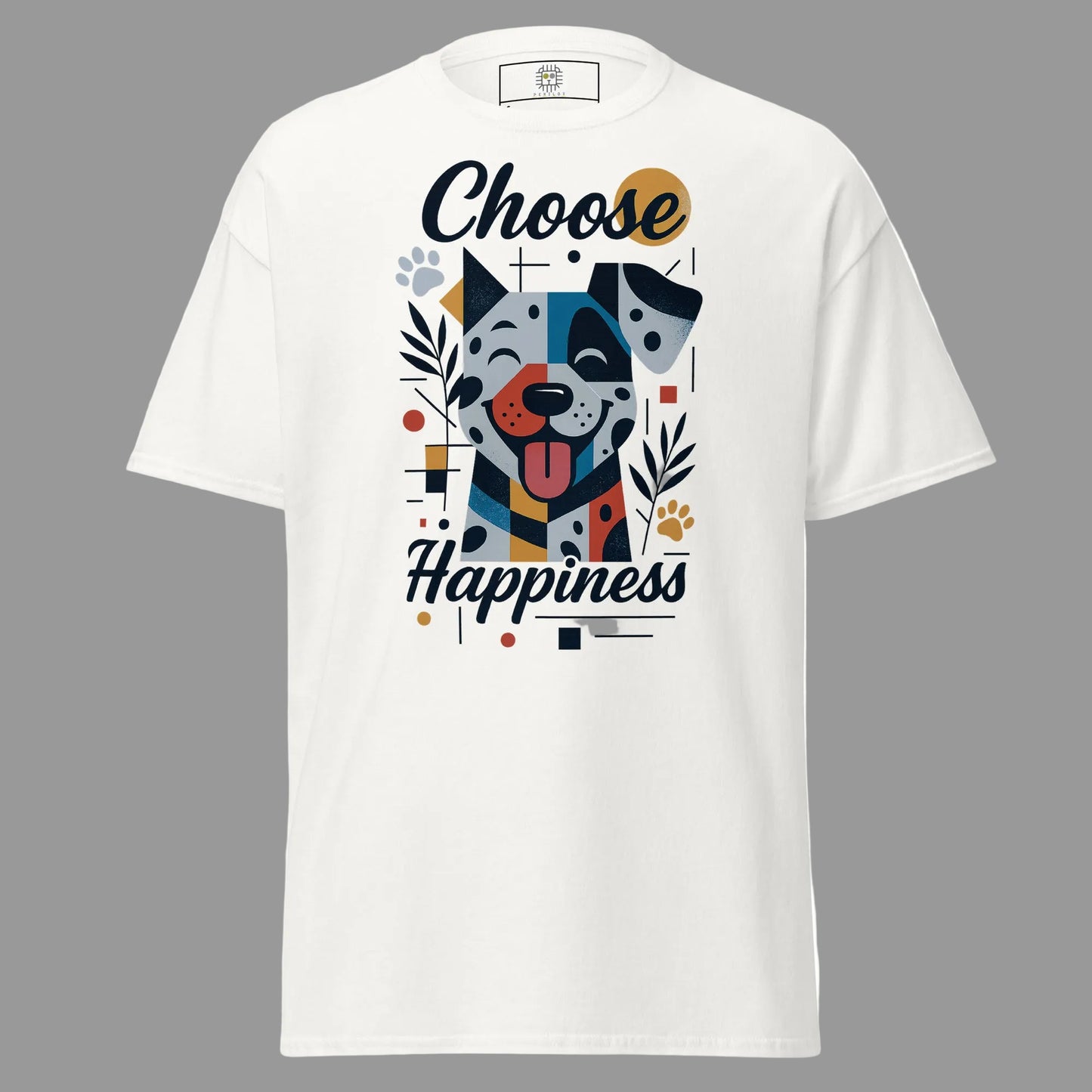 cute geometric dog illustration choose happiness typography design