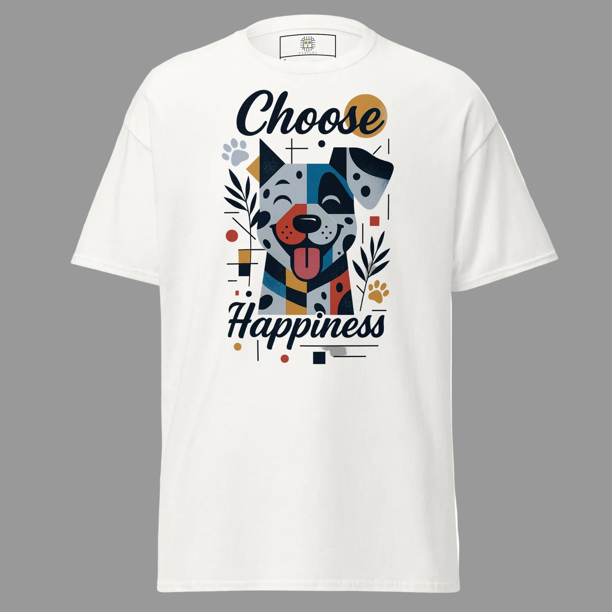 cute geometric dog illustration choose happiness typography design