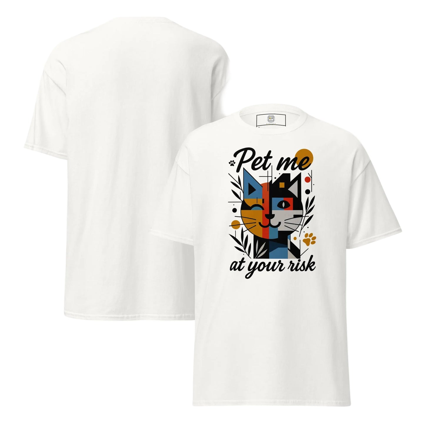 cute geometric cat t shirt pet me at your risk typography design