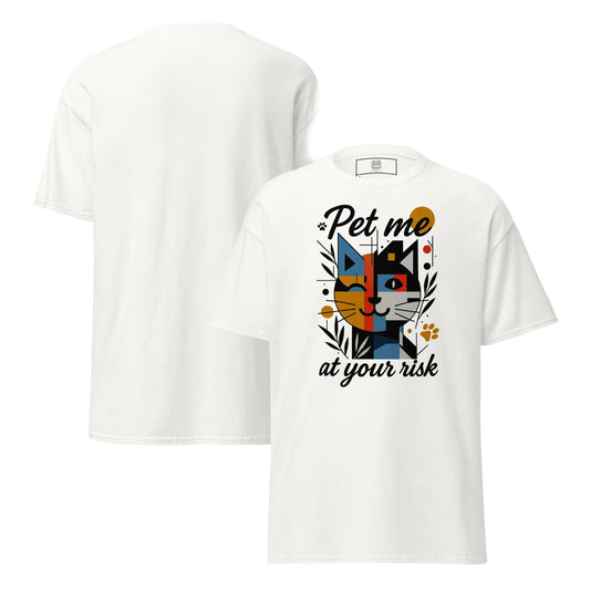 cute geometric cat t shirt pet me at your risk typography design