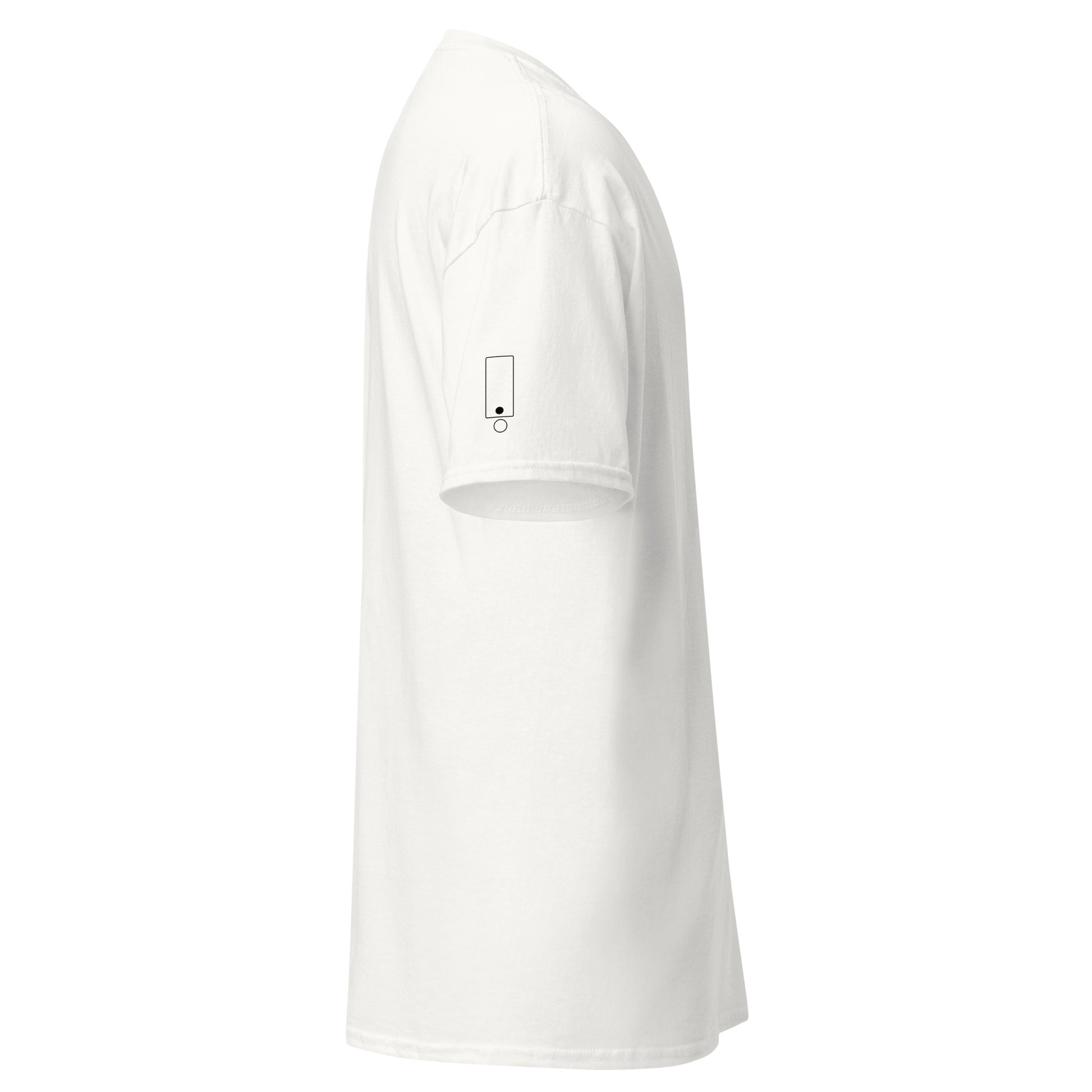 Side view of the white t-shirt showing a clean profile and neutral construction, with no additional graphic elements.