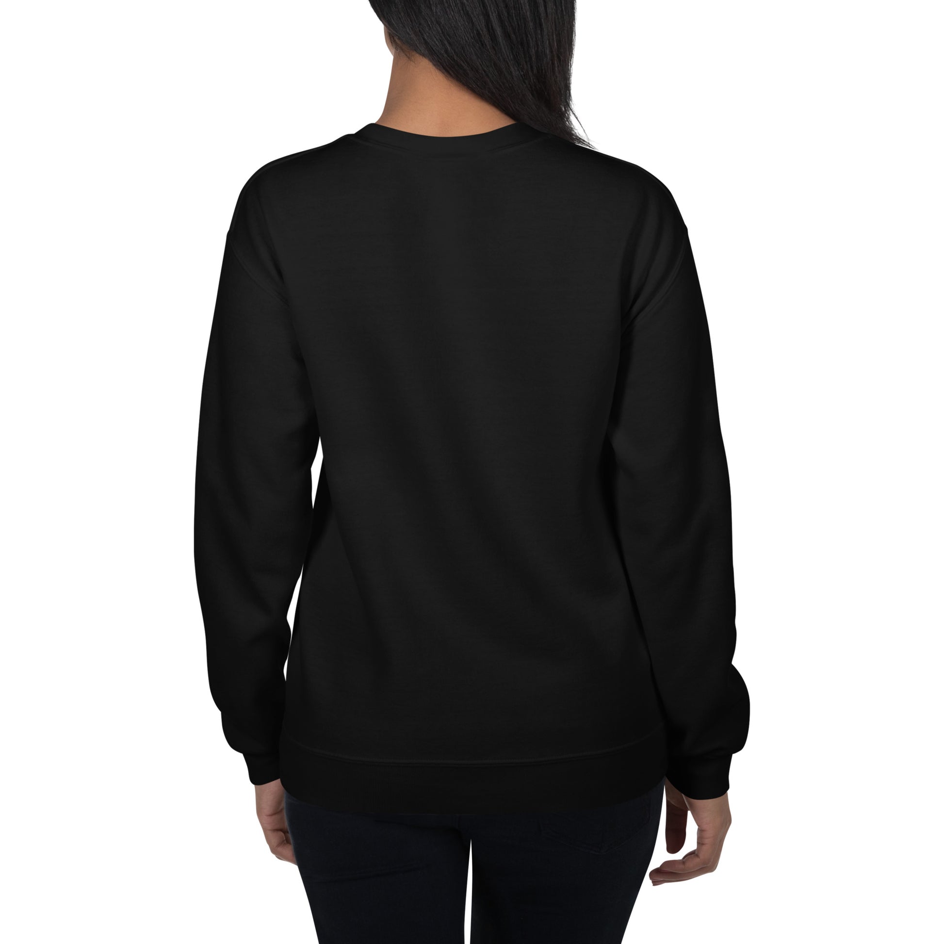 Back view of plain black sweatshirt without print.