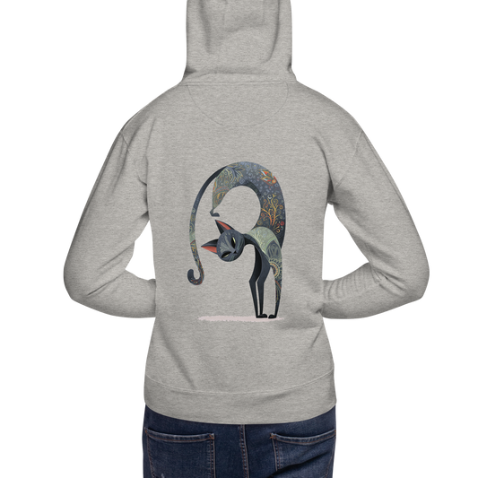 Back view of  oversized yoga hoodie featuring a large Cat Marjaryasana illustration