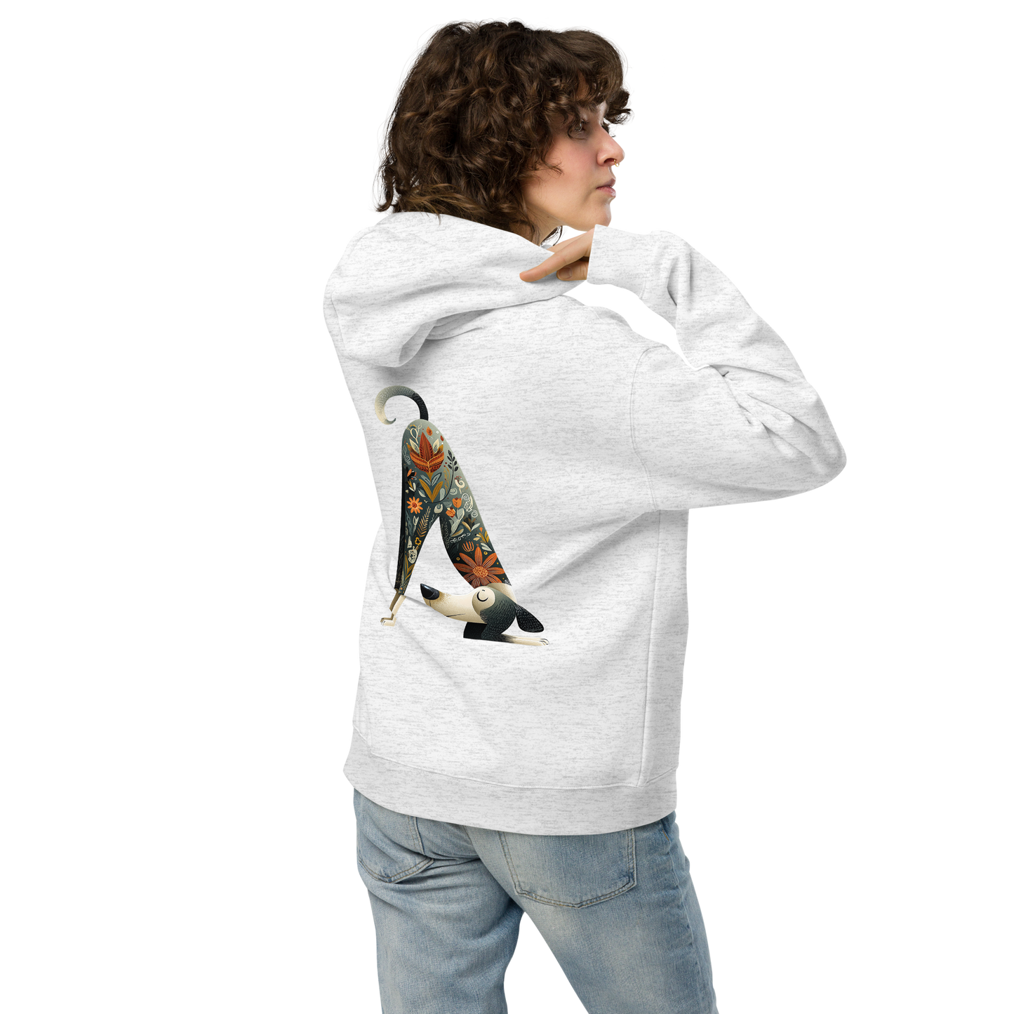 Unisex sport grey yoga hoodie with minimalist typography and relaxed oversized fit