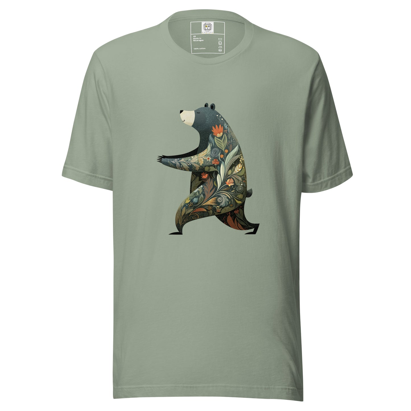 man wearing white t shirt with geometric lizard illustration front view