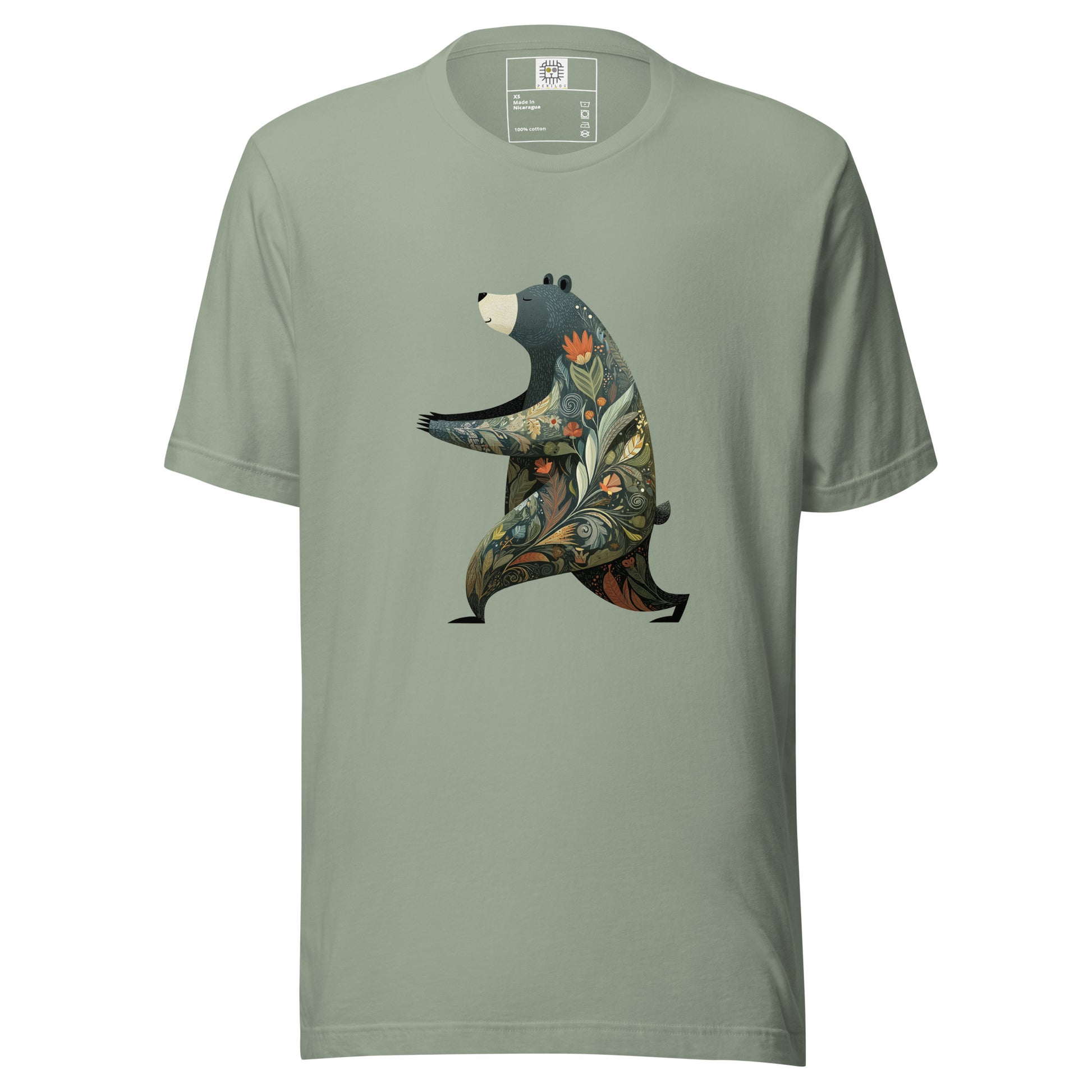 man wearing white t shirt with geometric lizard illustration front view