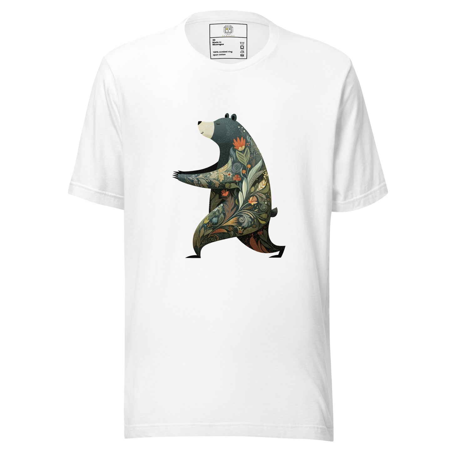 white t shirt with colorful lizard illustration graphic front view
