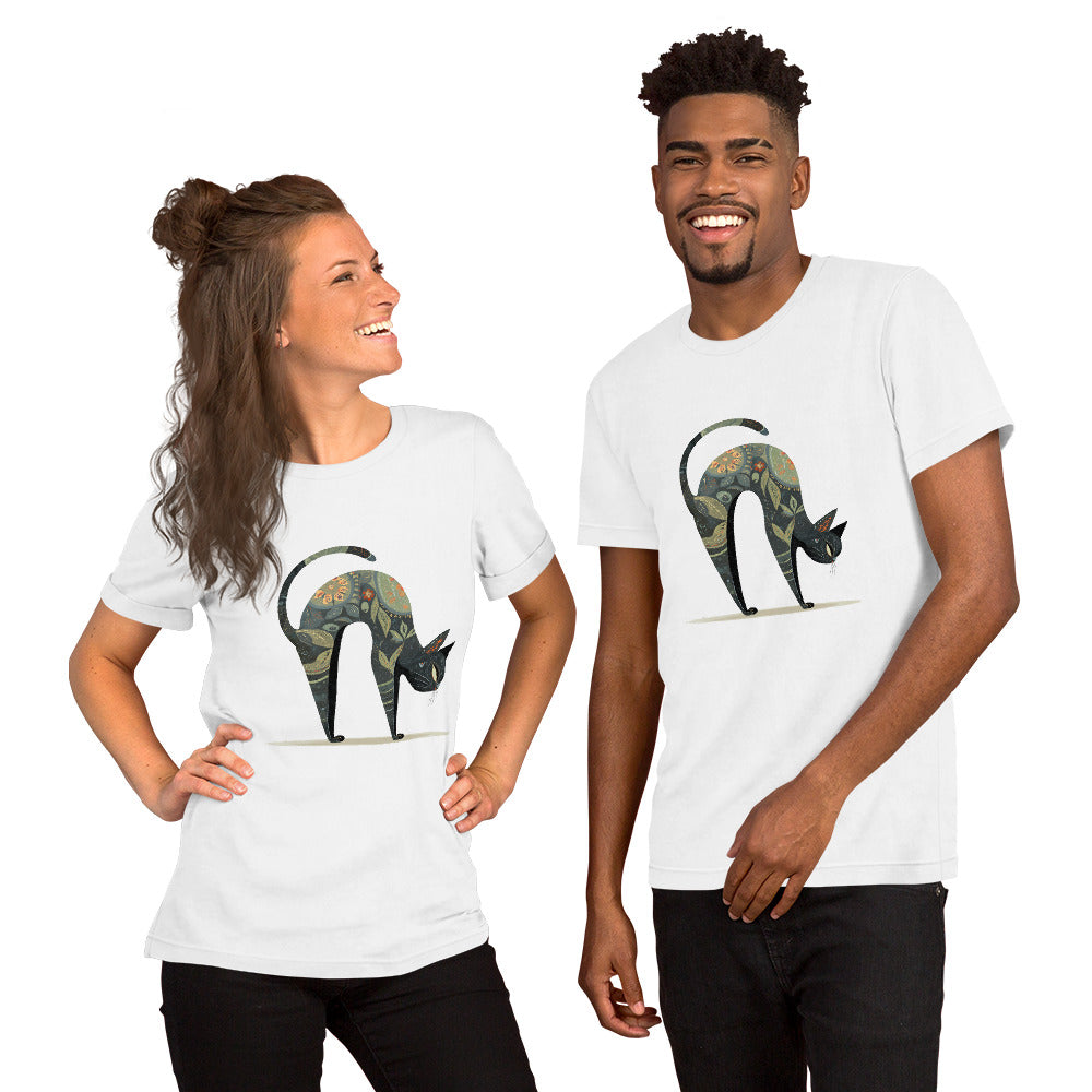 couple wearing white t shirts with geometric elephant design casual outfit
